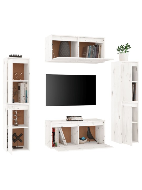 TV skříňky 6 ks bílé masivní borové dřevo