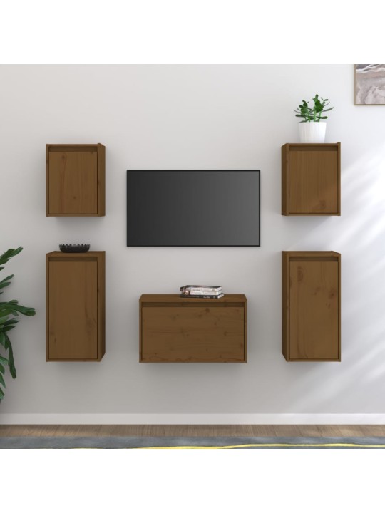 TV skříňky 5 ks medově hnědé masivní borové dřevo