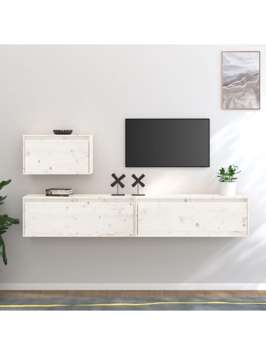 TV skříňky 3 ks bílé masivní borové dřevo