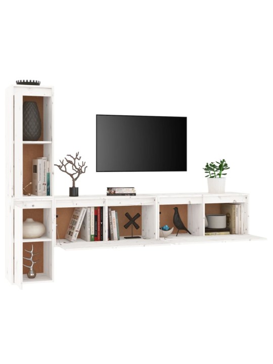 TV skříňky 4 ks bílé masivní borové dřevo