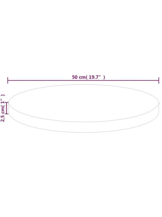 Kulatá stolní deska Ø50x2,5 cm masivní dub bez povrchové úpravy