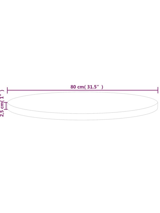 Kulatá stolní deska Ø80x2,5 cm masivní dub bez povrchové úpravy