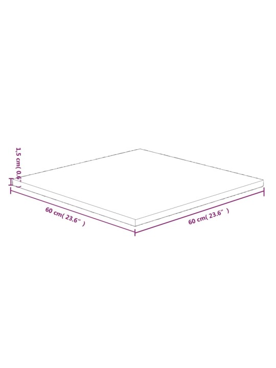 Čtvercová stolní deska 60x60x1,5 cm masivní dub bez úprav