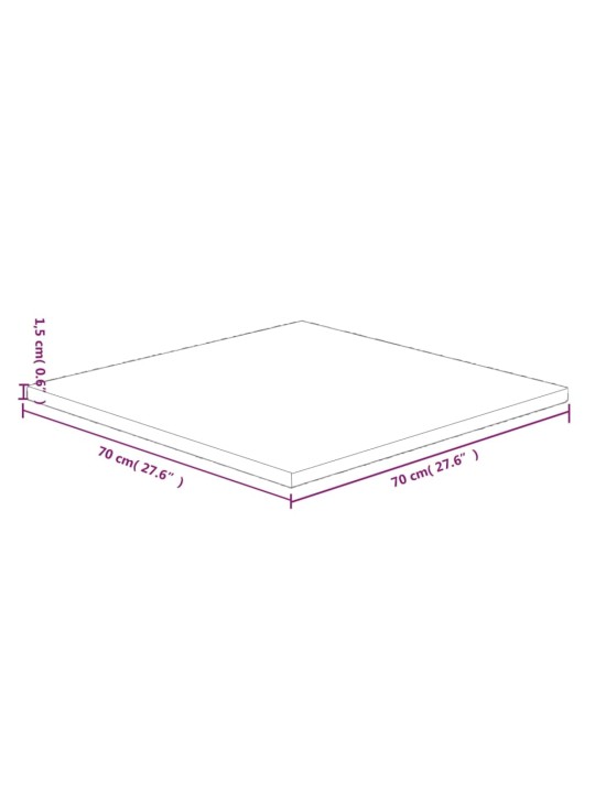 Čtvercová stolní deska 70x70x1,5 cm masivní dub bez úprav