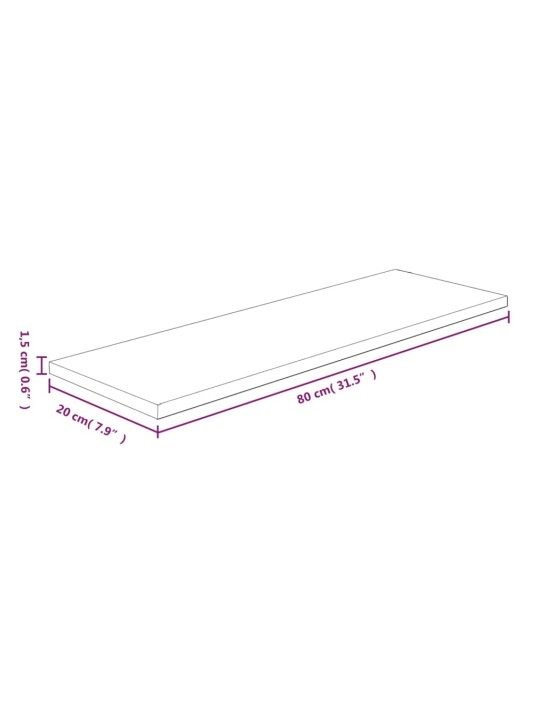Policová deska 80x20x1,5cm masivní dubové dřevo bez úprav