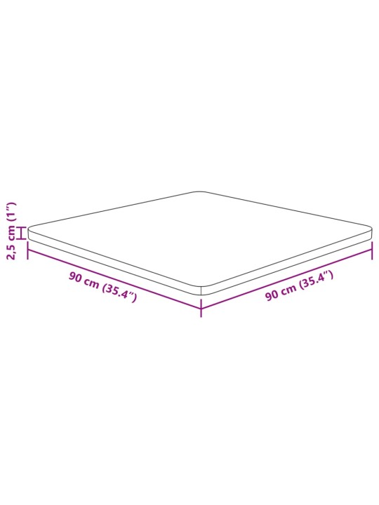 Čtvercová stolní deska 90x90x2,5 cm masivní dub bez úprav