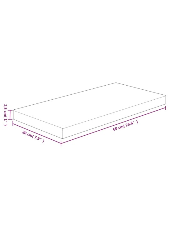 Policová deska 60x20x2,5 cm masivní dubové dřevo bez úprav