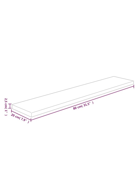 Policová deska 80 x 20 x 2,5 cm masivní dubové dřevo bez úprav