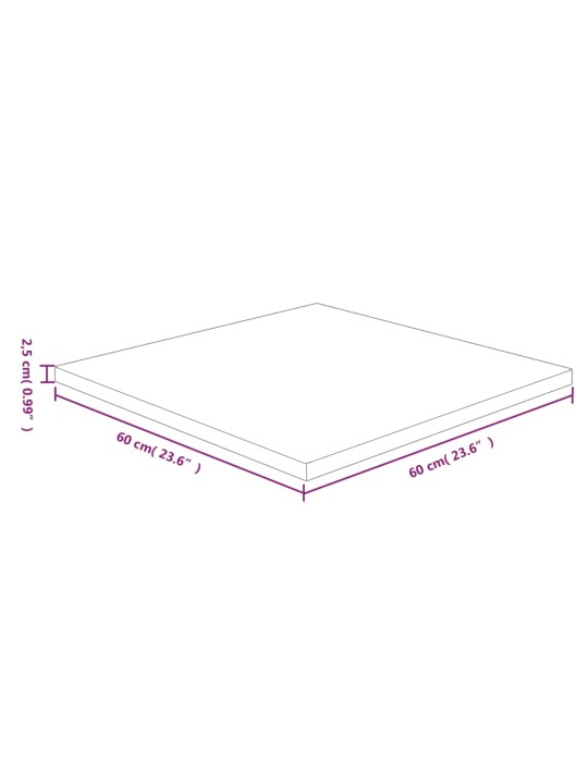 Čtvercová stolní deska světle hnědá 60x60x2,5 cm ošetřený dub