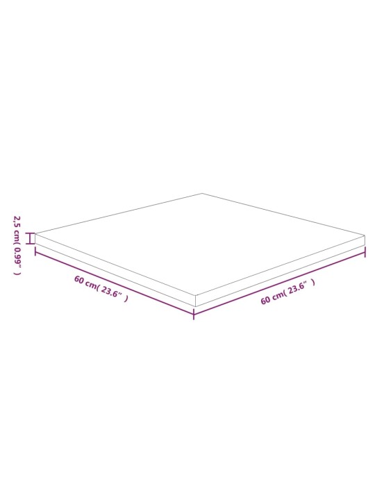 Čtvercová stolní deska tmavě hnědá 60x60x2,5 cm ošetřený dub