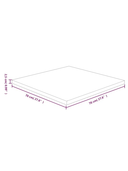 Čtvercová stolní deska tmavě hnědá 70x70x2,5 cm ošetřený dub