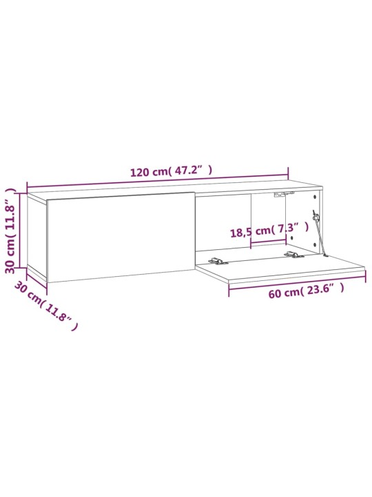 Nástěnná TV skříňka kouřový dub 120x30x30 cm kompozitní dřevo