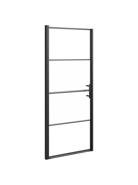 Sprchové dveře 91 x 195 cm napůl mléčné tvrzené sklo černé