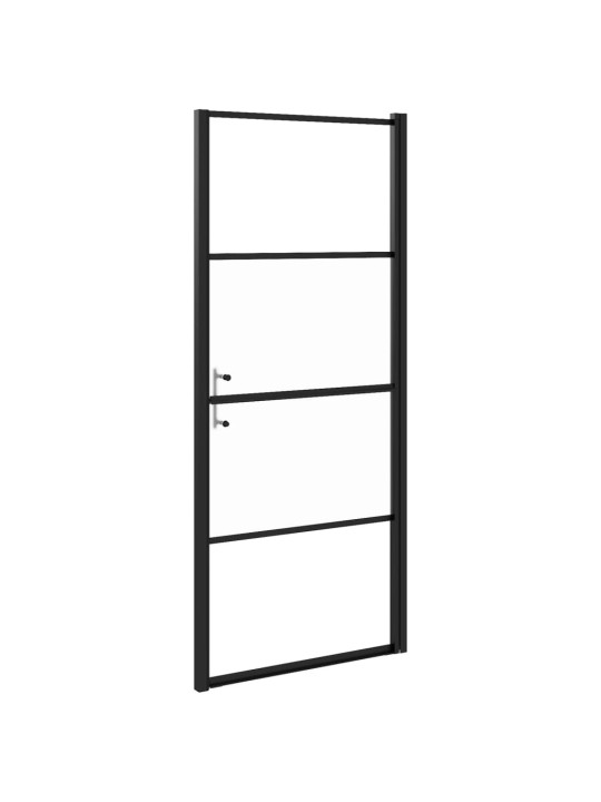 Sprchové dveře 91 x 195 cm napůl mléčné tvrzené sklo černé