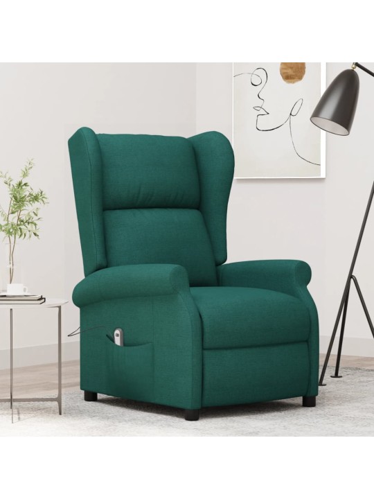 Elektrické polohovací křeslo ušák tmavě zelené textil