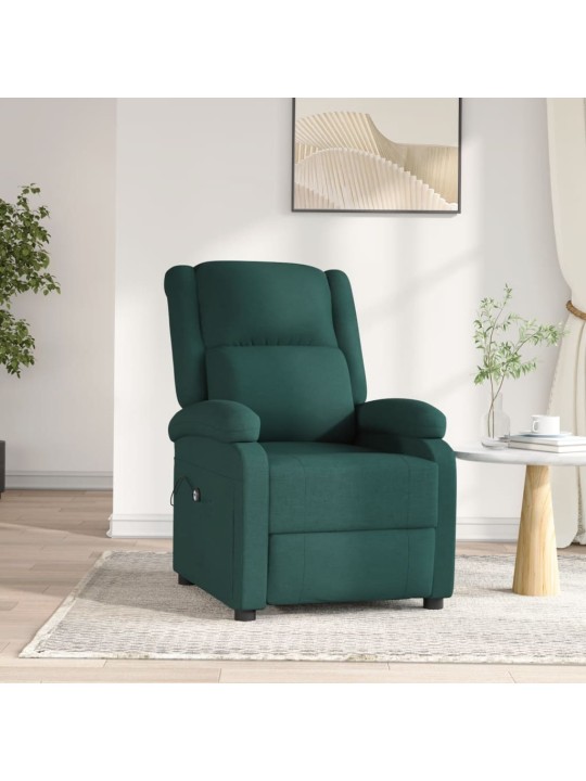 Elektrické polohovací křeslo tmavě zelené textil