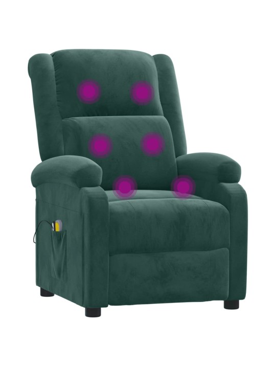Elektrické masážní křeslo tmavě zelené samet