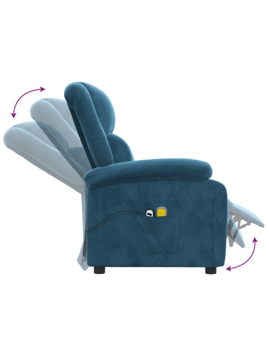 Elektrické masážní křeslo modré samet