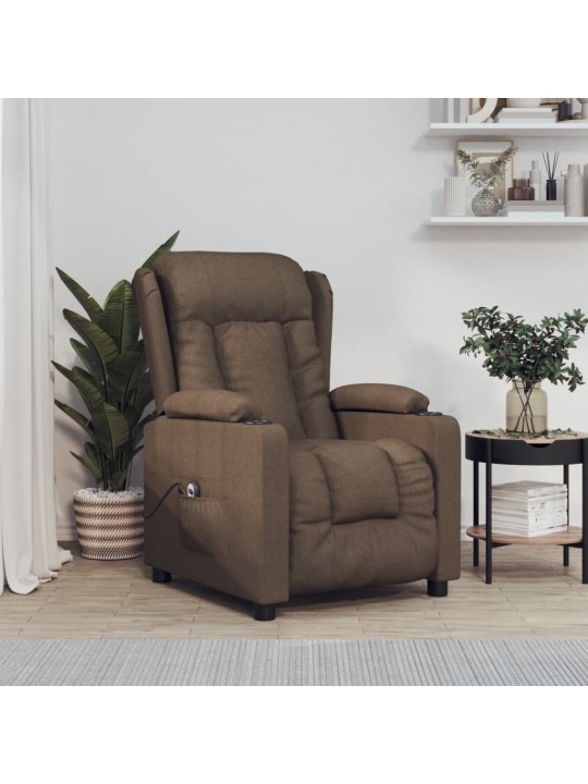 Elektrické polohovací křeslo hnědé textil
