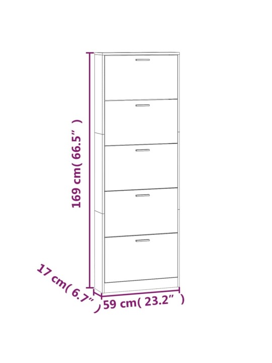 Botník bílý s vysokým leskem 59 x 17 x 169 cm kompozitní dřevo