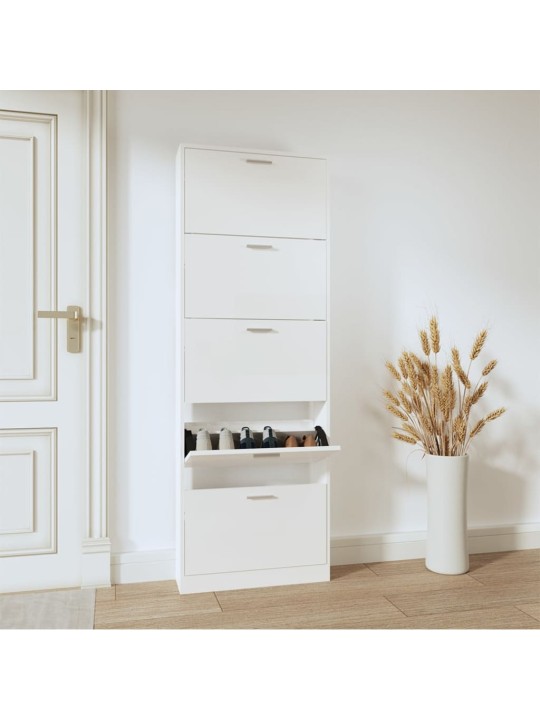 Botník bílý s vysokým leskem 59 x 17 x 169 cm kompozitní dřevo