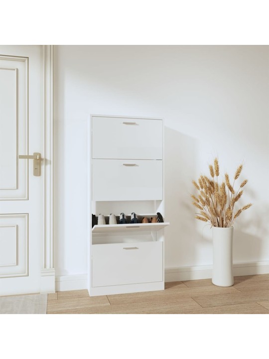 Botník bílý s vysokým leskem 59x17x150 cm kompozitní dřevo