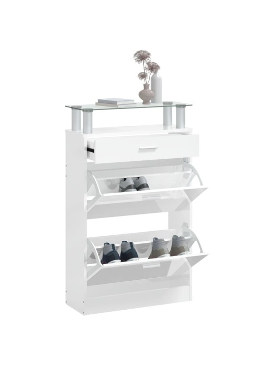 Botník bílý s vysokým leskem 63 x 24 x 104 cm kompozitní dřevo