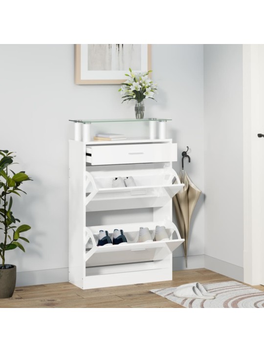 Botník bílý s vysokým leskem 63 x 24 x 104 cm kompozitní dřevo