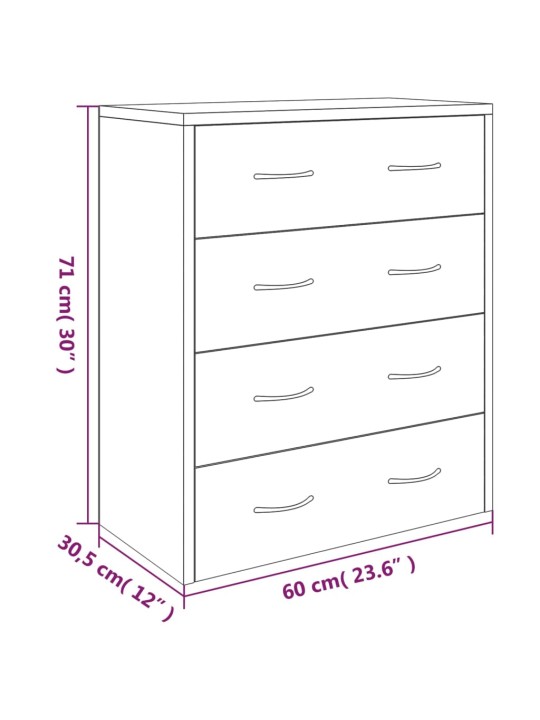 Příborník se 4 zásuvkami 60x30,5x71 cm bílá s vysokým leskem