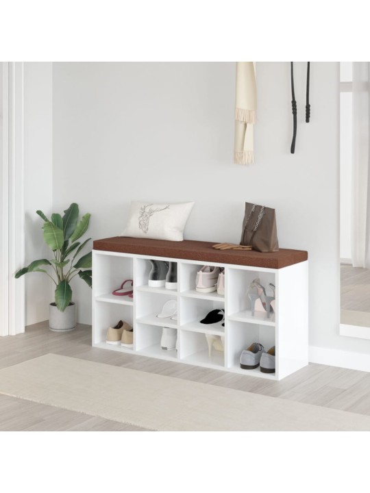 Botníková lavice bílá vysoký lesk 103x30x48 cm kompozitní dřevo