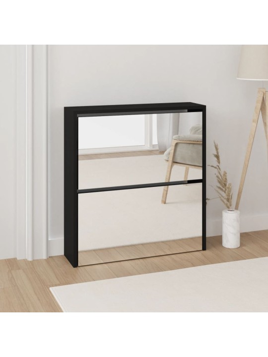 Botník se zrcadlem 2patrový černý 63 x 17 x 67 cm