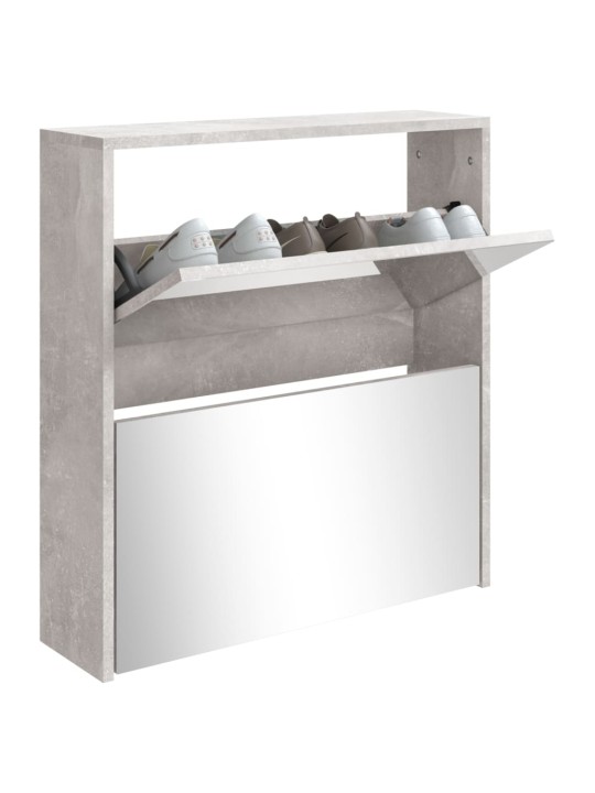 Botník se zrcadlem 2patrový betonově šedá 63 x 17 x 67 cm