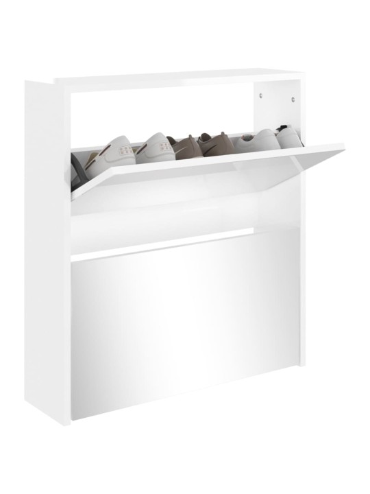 Botník se zrcadlem 2patrový bílá s vysokým leskem 63x17x67 cm