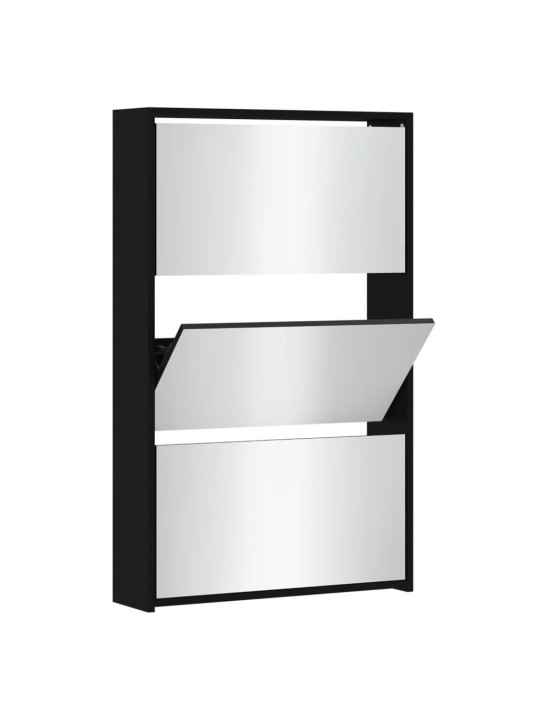 Botník se zrcadlem 3patrový černý 63 x 17 x 102,5 cm