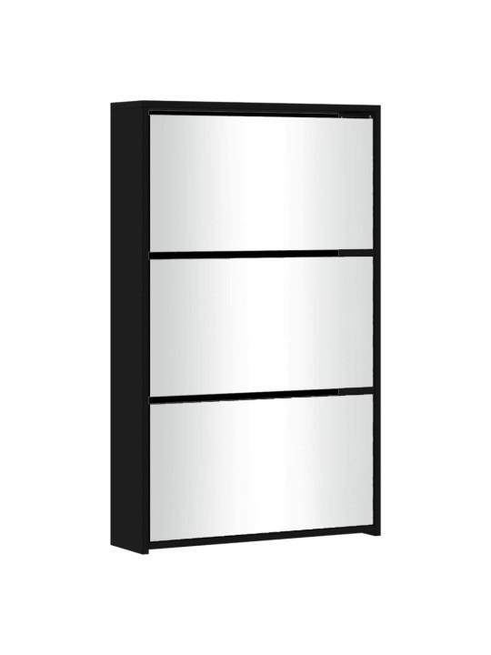 Botník se zrcadlem 3patrový černý 63 x 17 x 102,5 cm