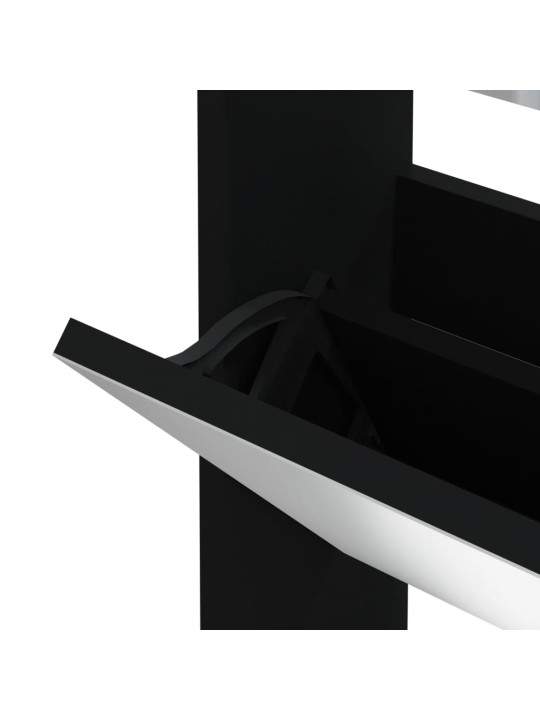 Botník se zrcadlem 3patrový černý 63 x 17 x 102,5 cm