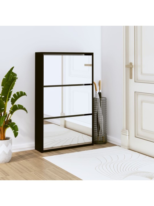 Botník se zrcadlem 3patrový černý 63 x 17 x 102,5 cm
