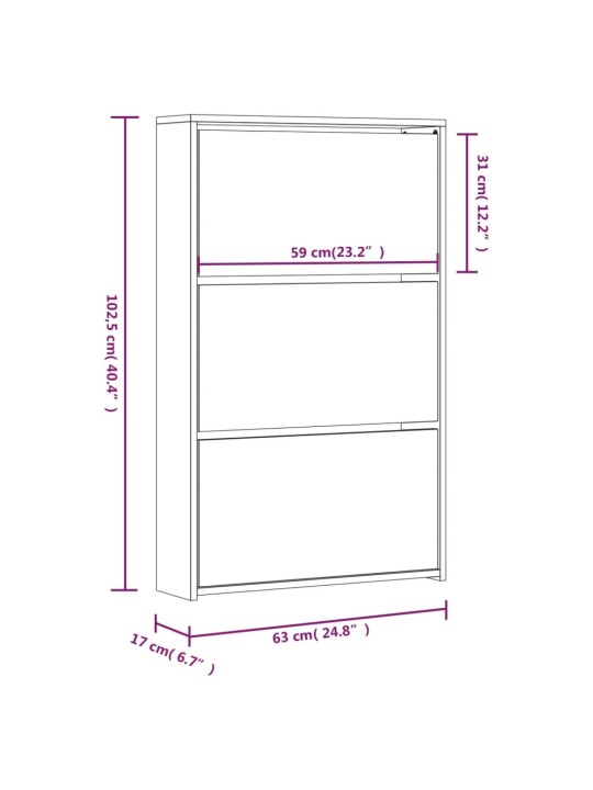 Botník se zrcadlem 3patrový betonově šedá 63x17x102,5 cm
