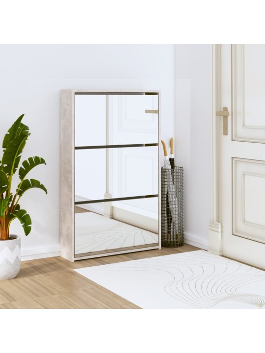 Botník se zrcadlem 3patrový betonově šedá 63x17x102,5 cm