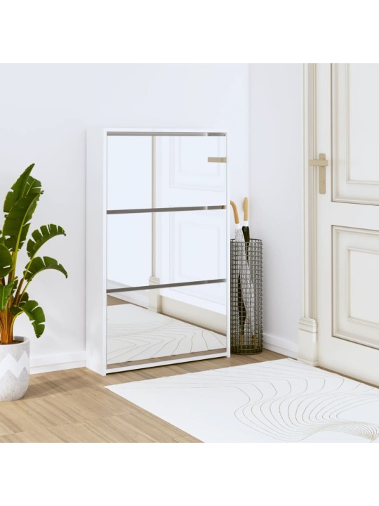 Botník se zrcadlem 3patrový bílá s vysokým leskem 63x17x102,5cm