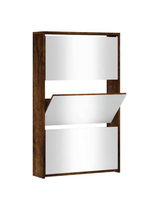 Botník se zrcadlem 3patrový kouřový dub 63x17x102,5 cm