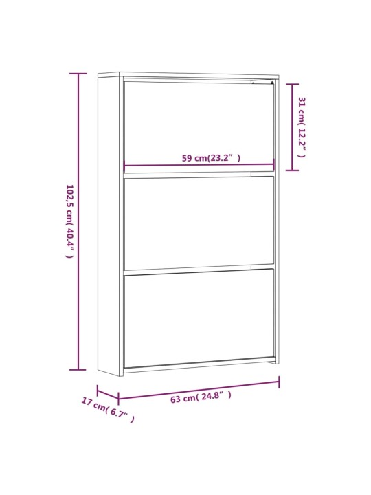 Botník se zrcadlem 3patrový kouřový dub 63x17x102,5 cm