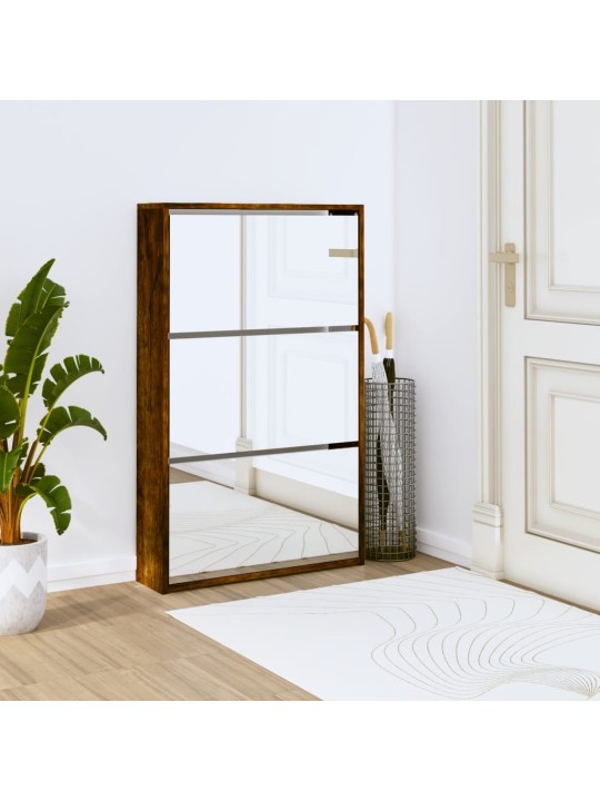 Botník se zrcadlem 3patrový kouřový dub 63x17x102,5 cm
