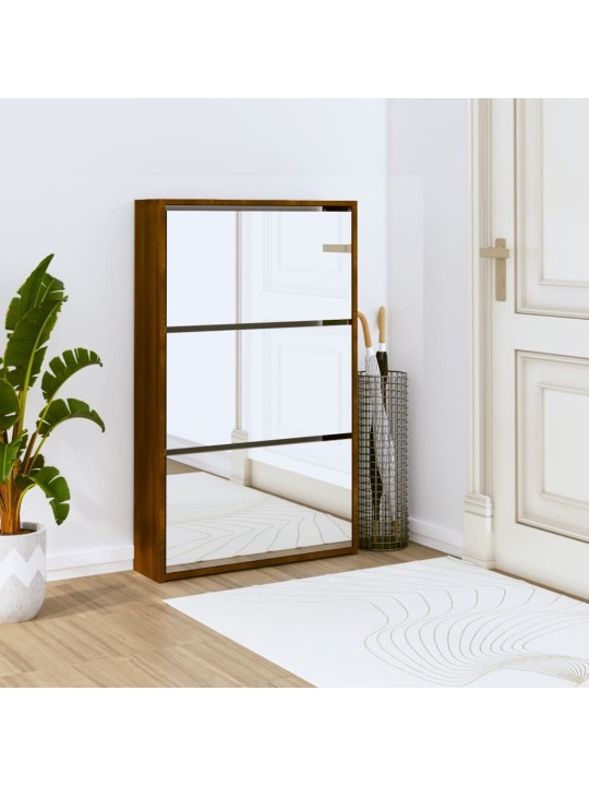 Botník se zrcadlem 3patrový hnědý dub 63x17x102,5 cm