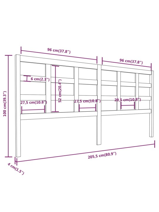 Čelo postele šedé 205,5 x 4 x 100 cm masivní borovice