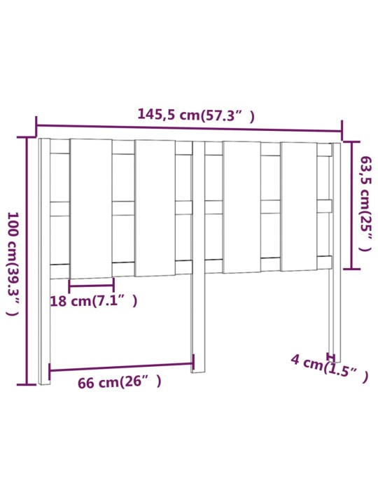 Čelo postele černé 145,5 x 4 x 100 cm masivní borovice