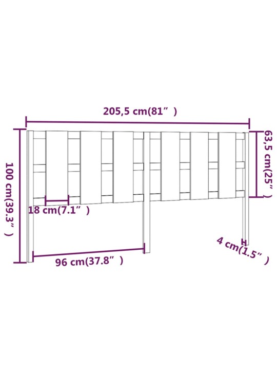 Čelo postele bílé 205,5 x 4 x 100 cm masivní borovice