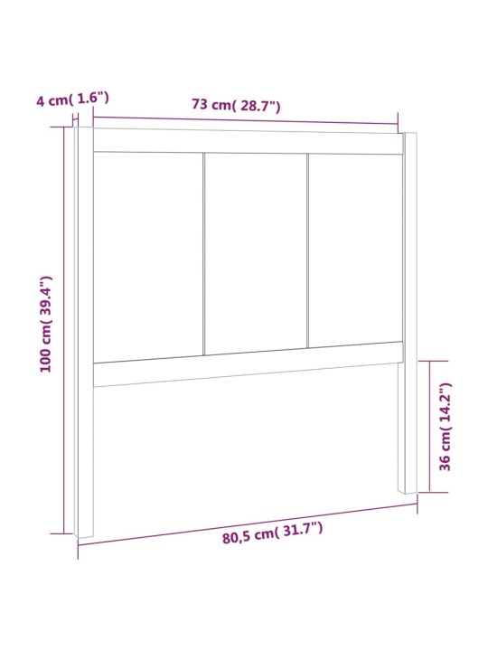 Čelo postele šedé 80,5 x 4 x 100 cm masivní borovice