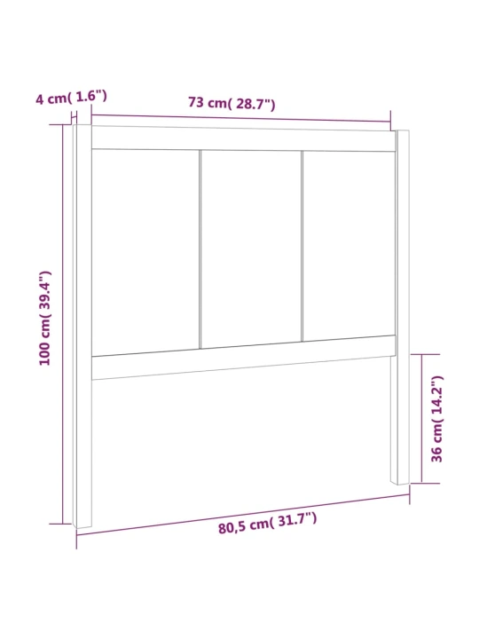Čelo postele šedé 80,5 x 4 x 100 cm masivní borovice