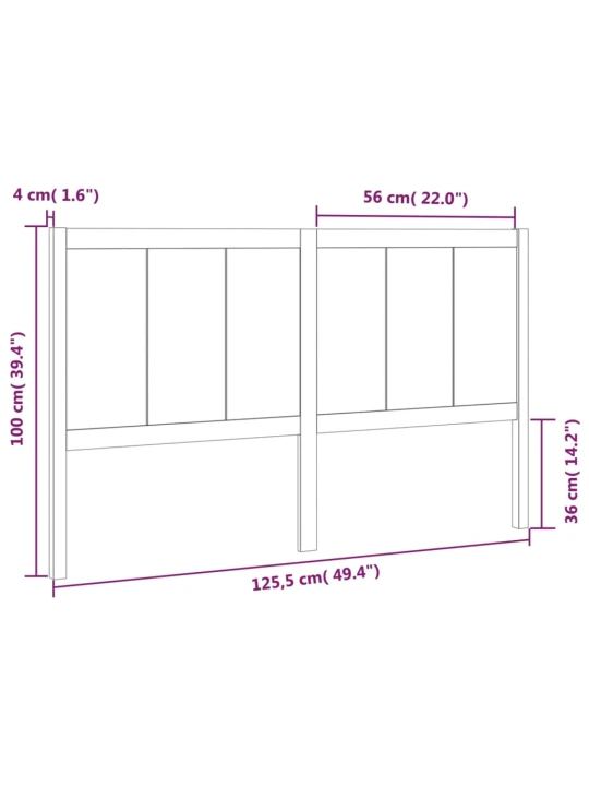 Čelo postele šedé 125,5 x 4 x 100 cm masivní borovice